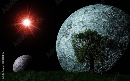 Fototapeta Naklejka Na Ścianę i Meble -  tree on a background of a planet, a star with planets
3D rendering