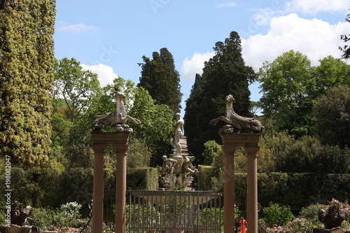 fountain Ocean by Giambologna (sculpture of Neptune surrounded by water deities) in Boboli Gardens, Florence, Italy photo