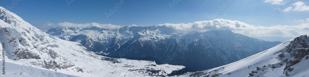 Winter panorama in Sella Nevea, Italy