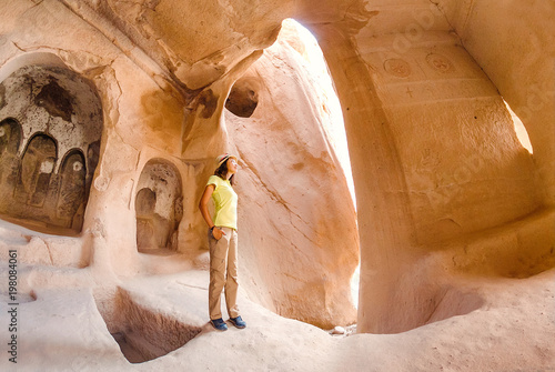 Famous tourist attraction cave underground city in Cappadocia, Turkey photo