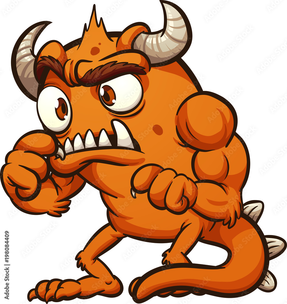 Orange cartoon worried monster. Vector clip art illustration with ...