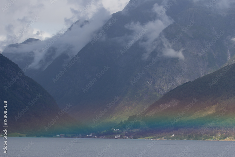 Rainbow over a fjord in Norway