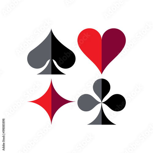 Playing cards game symbols, isolated. Spade, Heart, Diamond and Clover.