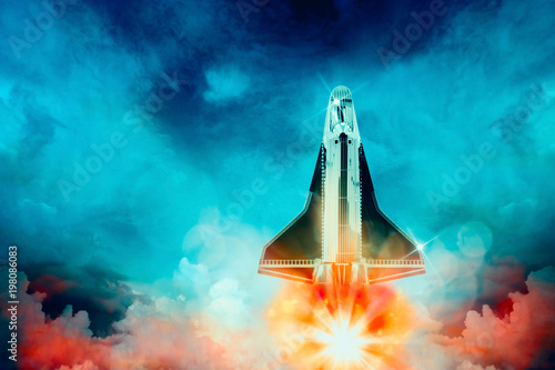 Spaceship / View of spaceship on the sky. Digital retouch.