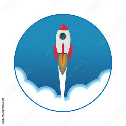 Cartoon rocket space ship take off, isolated vector illustration. Simple retro spaceship icon.