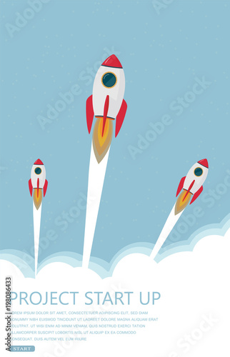  rocket  clouds business startup banner vector illustration background EPS10.