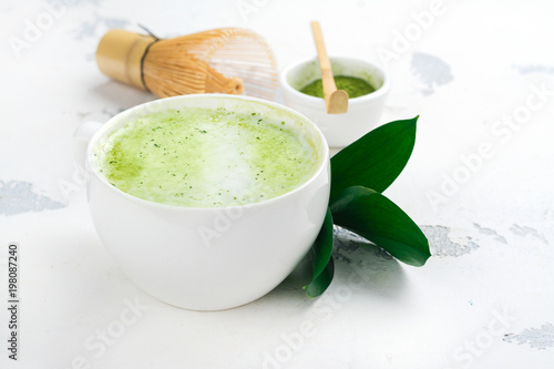 Matcha green tea latte in a cup