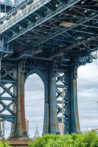 The famous Manhattan bridge spanning the East River between Brooklyn and lower Manhattan