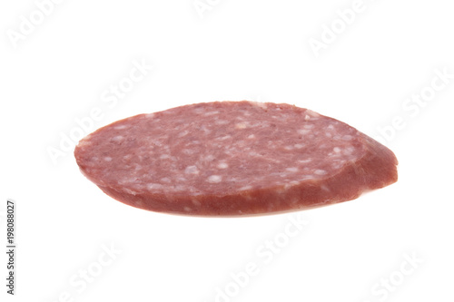sausage sliced in thin slices isolated on white background