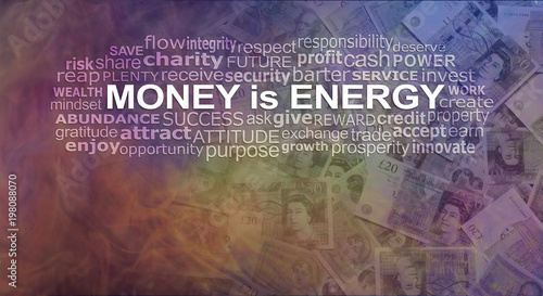 Tableau sur toile Money IS energy Word Cloud  - a green blue orange red flowing energy formation m