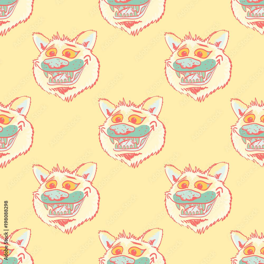 Funky wolf smiling seamless pattern. Cartoon style pattern design. Funky wolf smiling seamless pattern. Cartoon style pattern design.