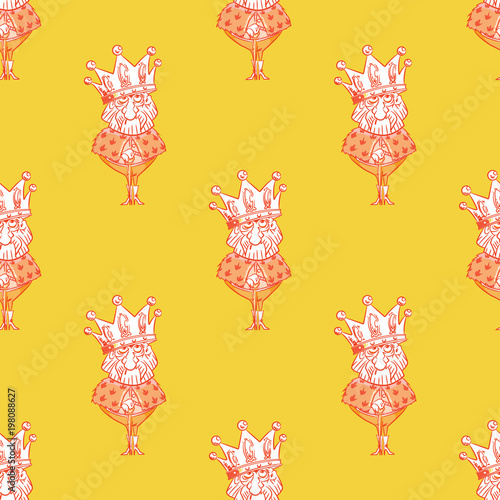 King wearing huge crown seamless pattern. Cartoon style pattern design.