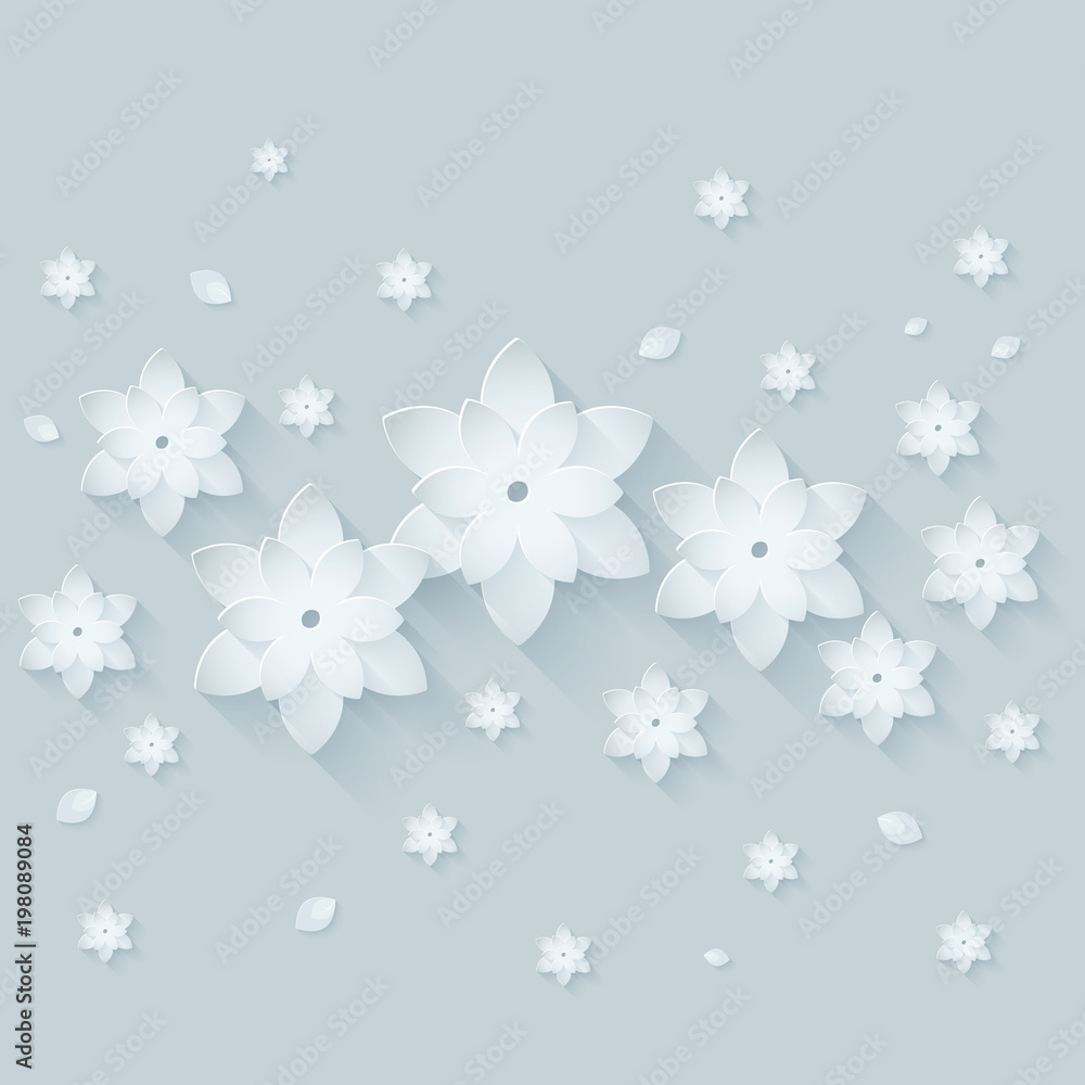 Paper flower background. Vector illustration on light gray blue Paper flower background. Vector illustration on light gray blue