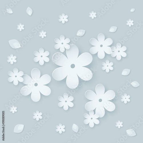 Paper flower background. Vector illustration on light gray blue