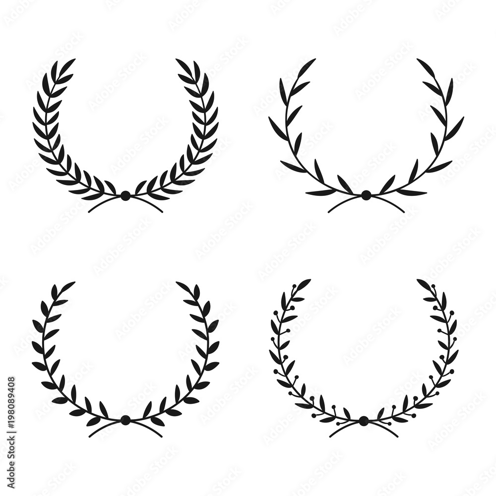 Collection of different laurel wreaths. Hand drawn vector round frames for invitations, greeting cards, quotes, logos, posters and more. Vector Collection of different laurel wreaths. Hand drawn vector round frames for invitations, greeting cards, quotes, logos, posters and more. Vector