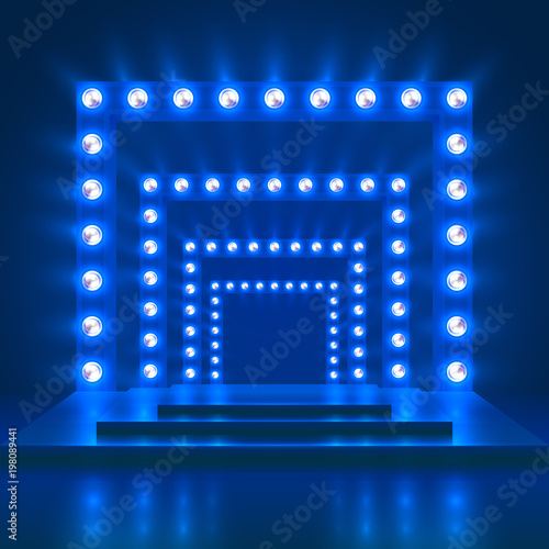 Show show casino vector background with stage and light decoration. Shiny dance theatre podium