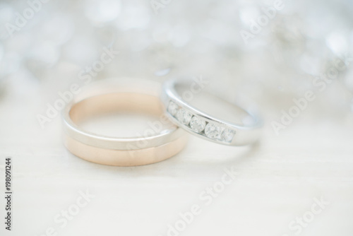 Wedding wedding rings on a light background, selective focus, macro