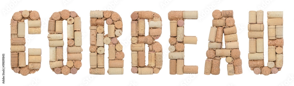Grape variety Corbeau made of wine corks Isolated on white background