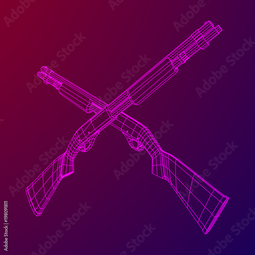 Shotgun rifle hunting carbine wireframe low poly mesh vector illustration