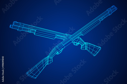 Shotgun rifle hunting carbine wireframe low poly mesh vector illustration