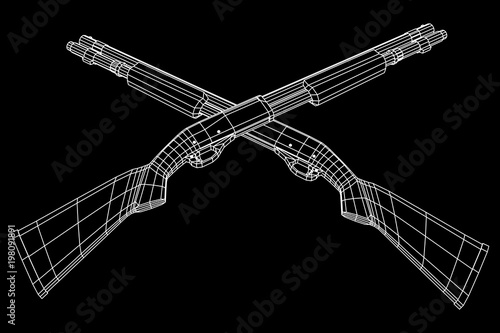 Shotgun rifle hunting carbine wireframe low poly mesh vector illustration