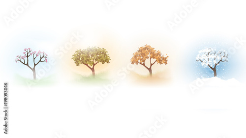 Four Seasons Spring, Summer, Autumn, Winter Banners with Abstract Trees - Vector Illustration.