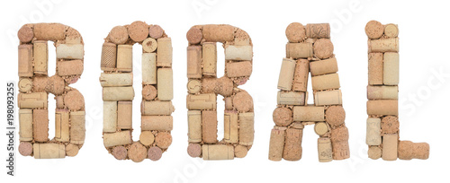 Grape variety Bobal  made of wine corks Isolated on white background