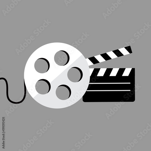 cinema clapper and video film tape on disc vector illustration