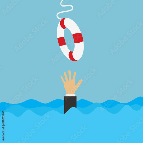 drowning businessman gets a lifebuoy. save business concept. vector illustration in flat style.