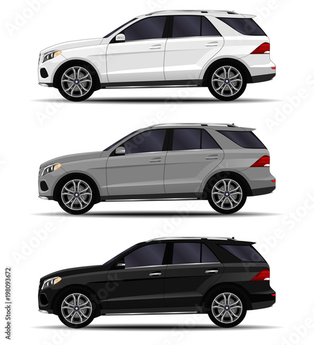 realistic SUV cars set. side view.