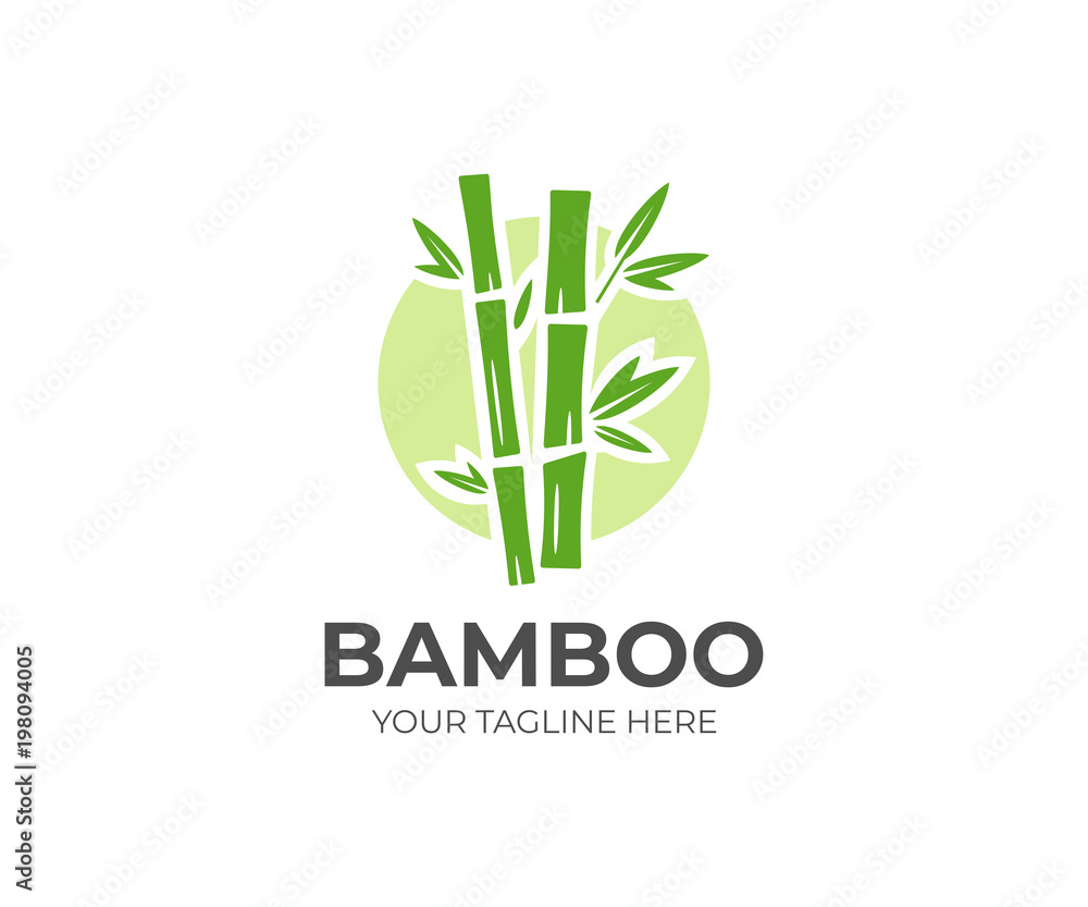 Obraz premium Bamboo logo template. Green bamboo trees vector design. Bamboo stem logotype
