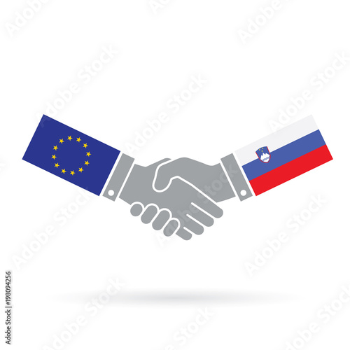 European union and Slovenia handshake business agreement.