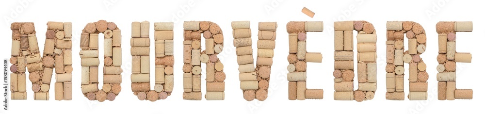 Grape variety Mourvèdre  made of wine corks Isolated on white background