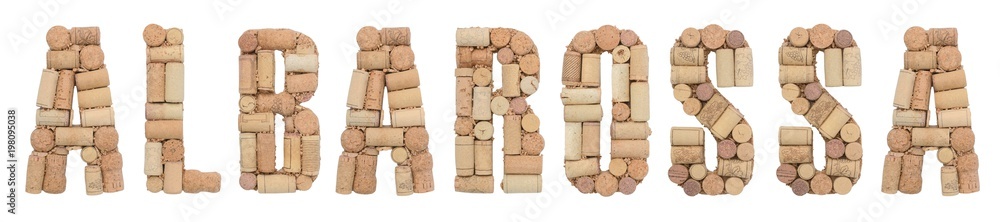 Grape variety Albarossa made of wine corks Isolated on white background