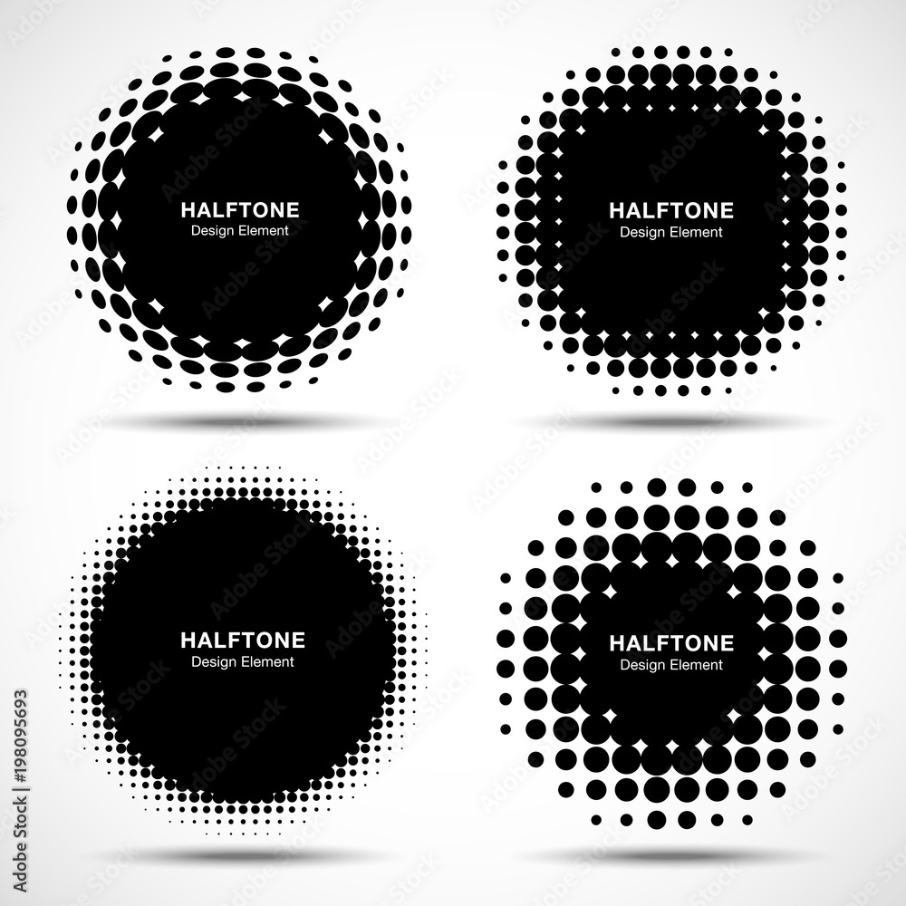 Set of Abstract Halftone Design Elements. Vector Illustration