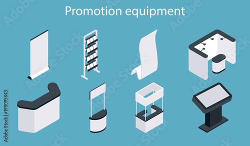Promotion equipment vector flat isometric icon set