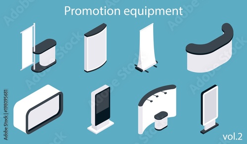 Promotion equipment vector flat isometric icon set