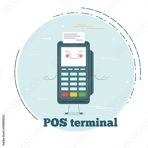 POS terminal concept in line art style