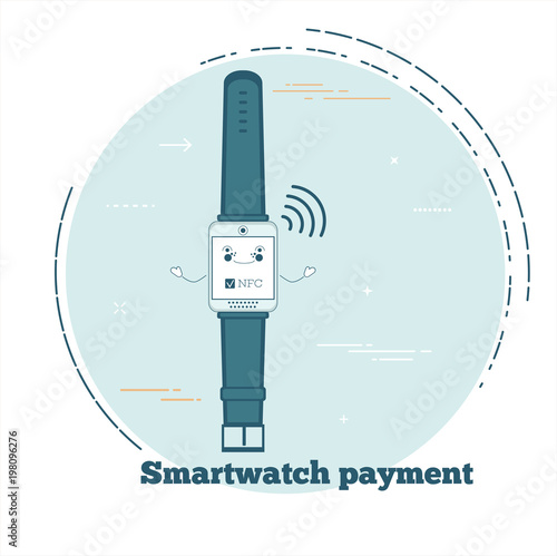 Smartwatch payment service concept in line art