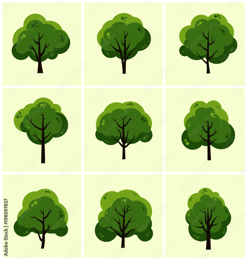 Obraz Zestaw ikon zielone drzewo