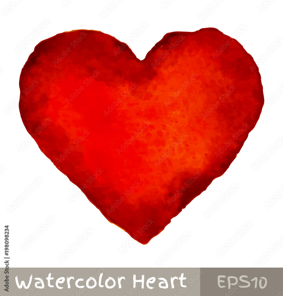 Red Watercolor Heart. Vector Illustration