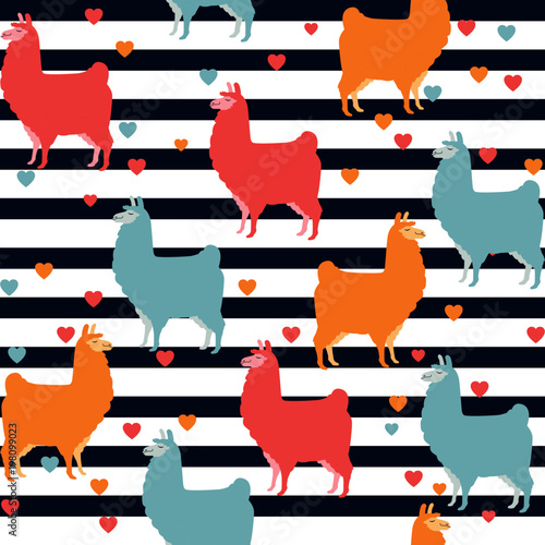 Seamless llama pattern with stripes