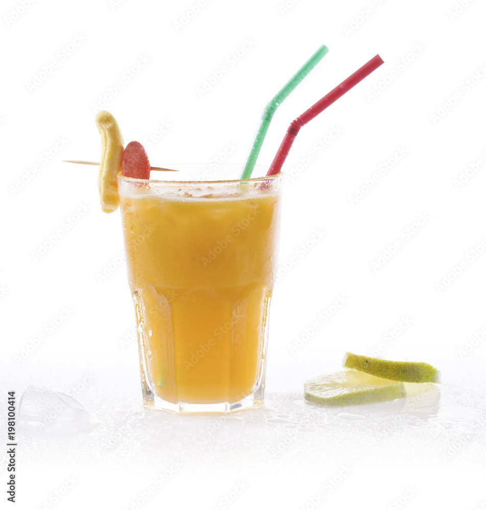 Fototapeta premium Caipifruta served in a glass with straws