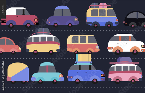 Traffic jam scene - city road full of cars standing in traffic congestion