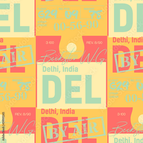 Delhi airport tag seamless pattern. Original design for print or digital media.