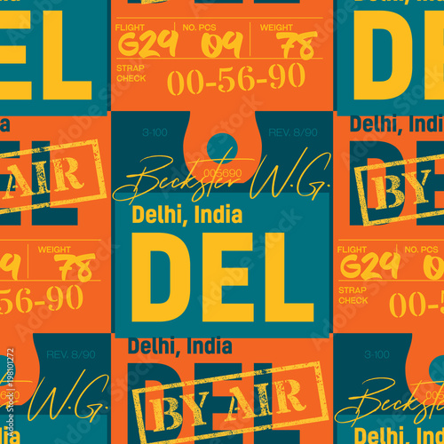 Delhi airport tag seamless pattern. Original design for print or digital media.