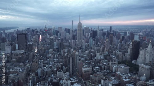 New York City wide angle aerial view of Midtown Manhattan's skyline from the Flatiron District.
