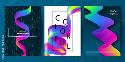 Set of cover design with abstract multicolored flow shapes. Universal vector background for poster, banners, flyers, card template with modern futuristic halftone gradient