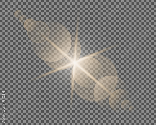 Vector transparent sun flash with rays and spotligh.