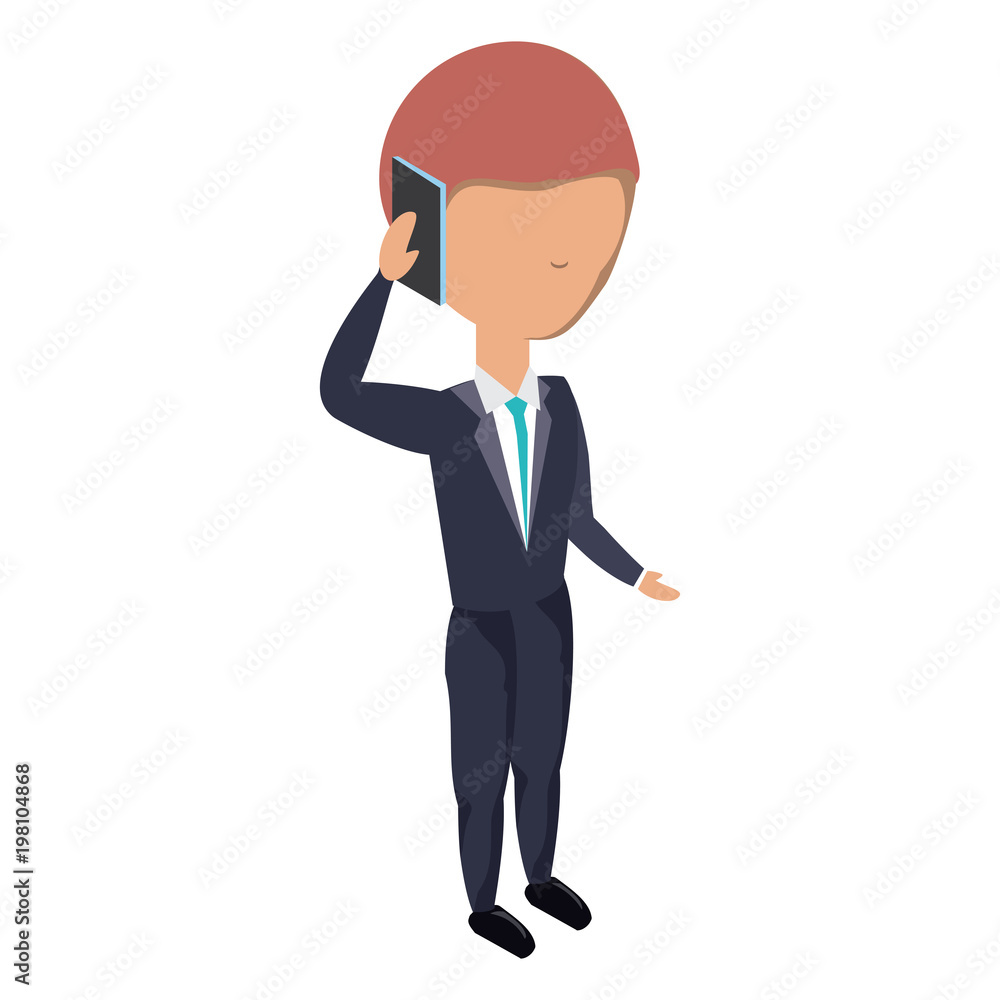 avatar businessman standing and talking on cellphone over white background, colorful design. vector illustration